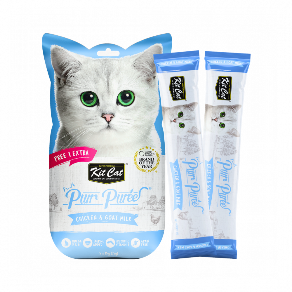 Kit Cat Purr Puree Liquid Treats for Cat – Chicken & Goat Milk (15gx5 Sticks)