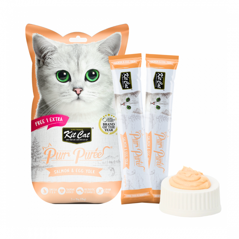 Kit Cat Purr Puree Liquid Treats for Cat – Salmon & Egg Yoke (15gx5 Sticks)
