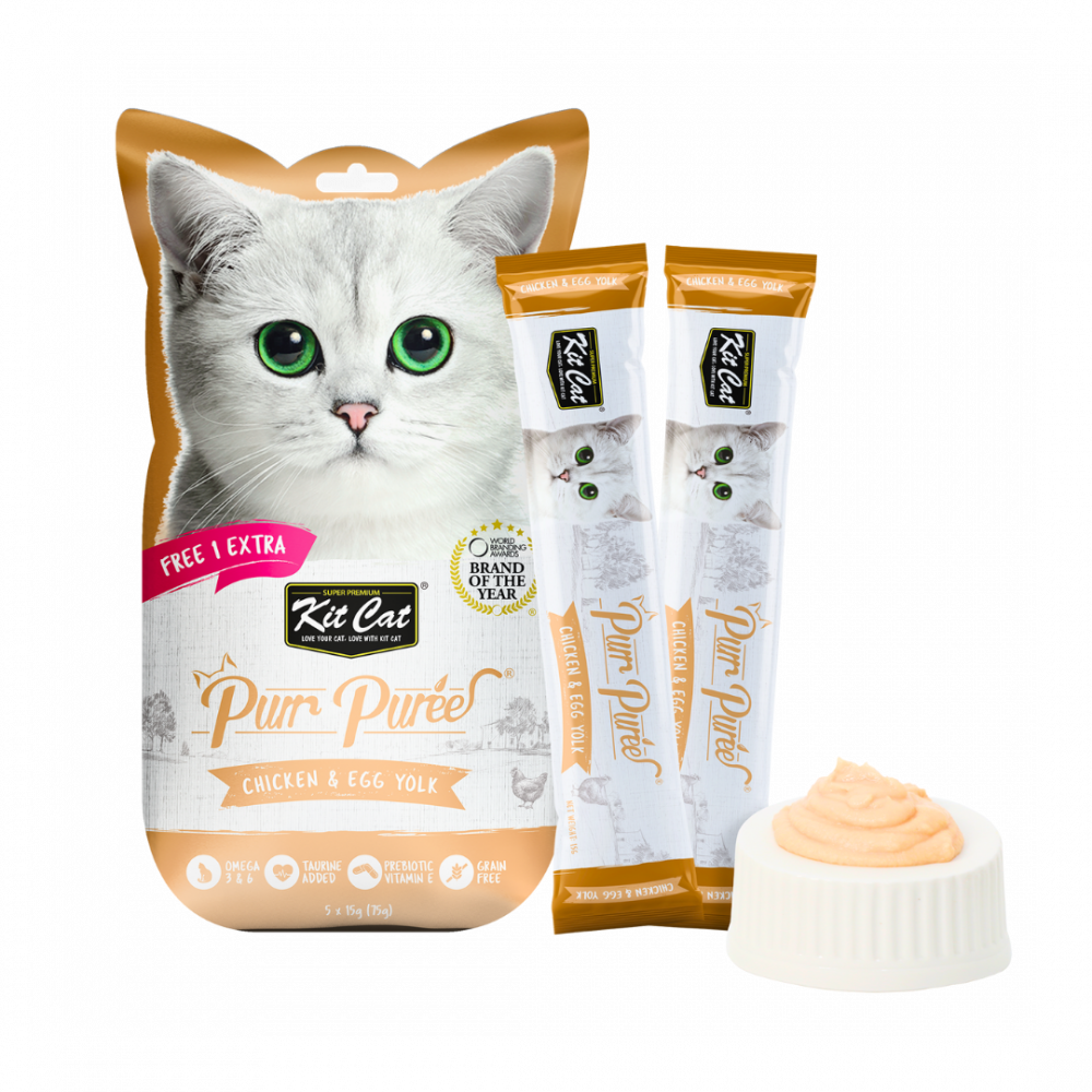 Kit cat purr puree liquid treats for cat Chicken & Egg yoke (15gx5 sticks).