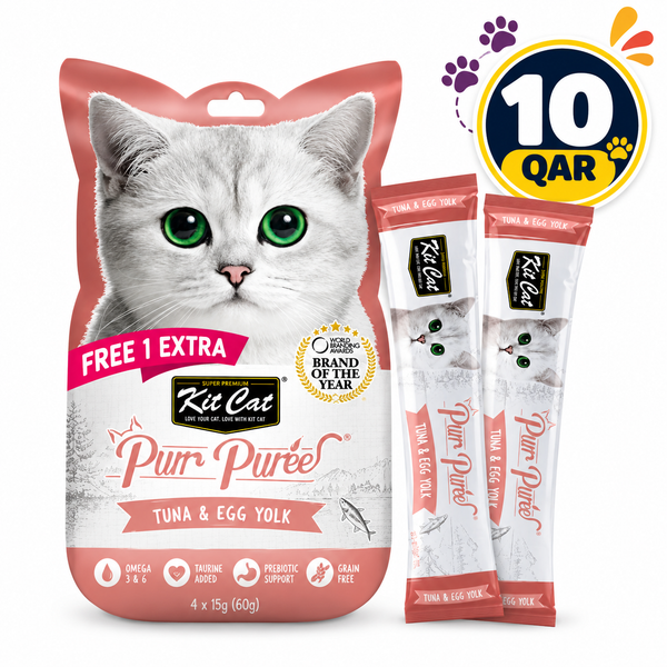 Kit Cat Purr Puree Liquid Treats for Cat – Tuna & Egg Yolk (15gx5 Sticks)