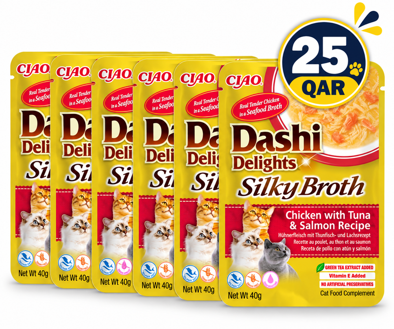 Dashi Delights Silky Broth Chicken with Tuna & Salmon Recipe 40gx6 pouche