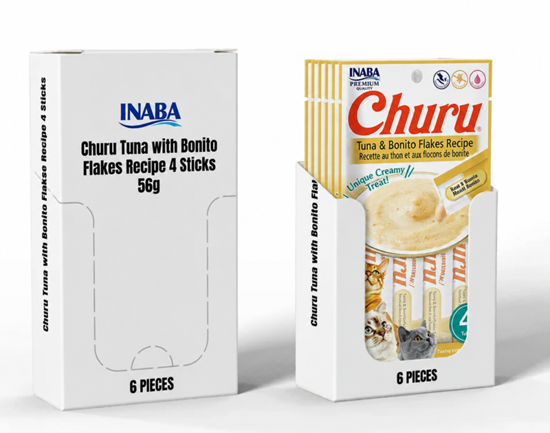 Inaba Churu Grain-Free Tuna & Bonito Lickable Cat Treat 4x6 Tubes