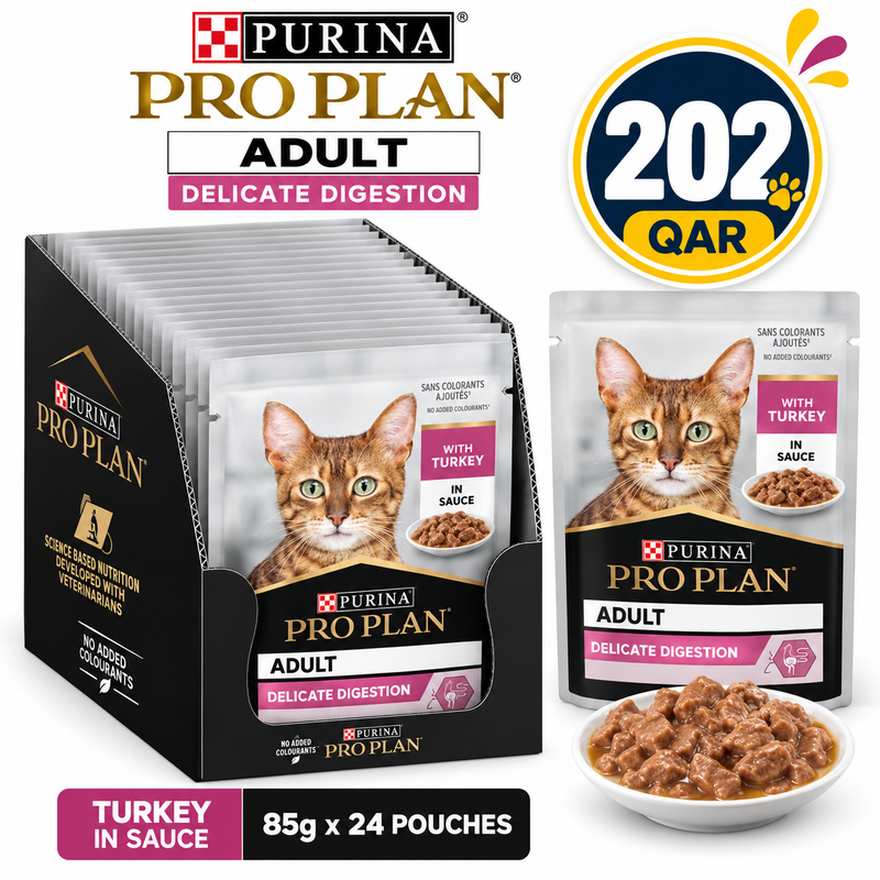 Purina Pro Plan Delicate Digestion Adult Wet Cat Food, Turkey in Gravy, 26 x 85g Box