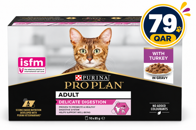 Purina Pro Plan Delicate Digestion Adult Wet Cat Food, Turkey in Gravy, MP 10x85g  Box