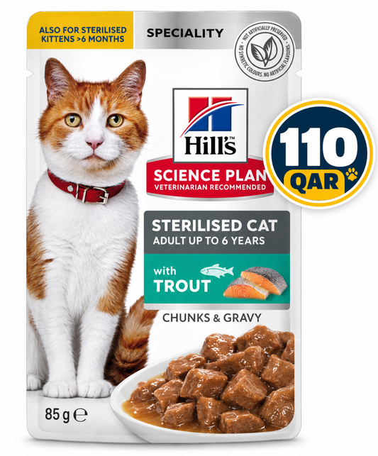 Hill’s Science Plan Sterilised Cat Adult Cat Wet Food With Trout Pouches 85gx12