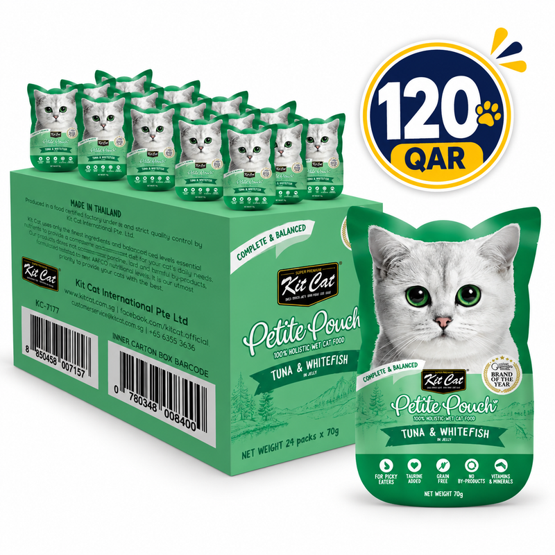Kit Cat Petite Pouch Complete & Balanced In Aspic Tuna & Whitefish 70gx24pcs