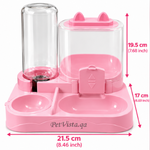 Automatic Feeder with Dual Bowls – pink,  Feeding Dispenser, Drinking Feeder