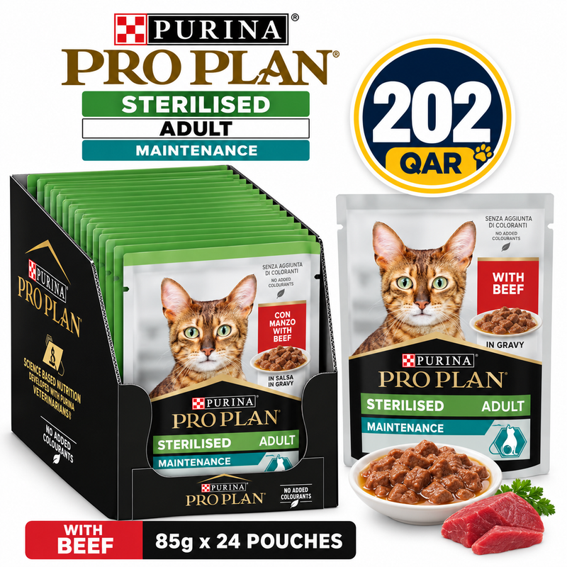 Purina Pro Plan Sterilised Adult Wet Cat Food, Beef in Gravy 26x85g Box