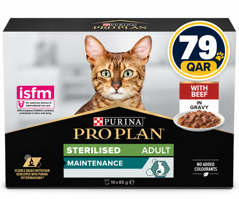 Purina Pro Plan Sterilised Adult Wet Cat Food, Beef in Gravy, MP 10X85G Box