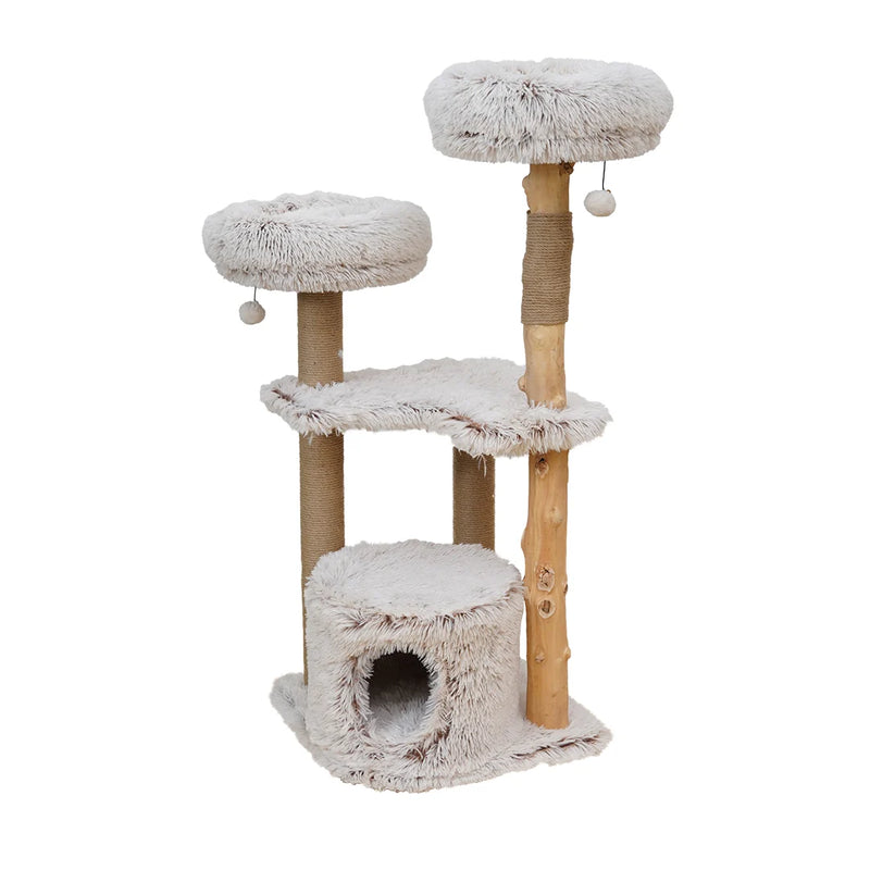 MARSEILLE – Pine Wood,  Plush & Jute Multi-Level  Design – Cats – Scratching  Tree – 49×49×122 cm