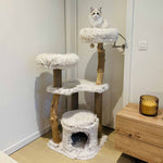 MARSEILLE – Pine Wood,  Plush & Jute Multi-Level  Design – Cats – Scratching  Tree – 49×49×122 cm