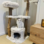 MARSEILLE – Pine Wood,  Plush & Jute Multi-Level  Design – Cats – Scratching  Tree – 49×49×122 cm