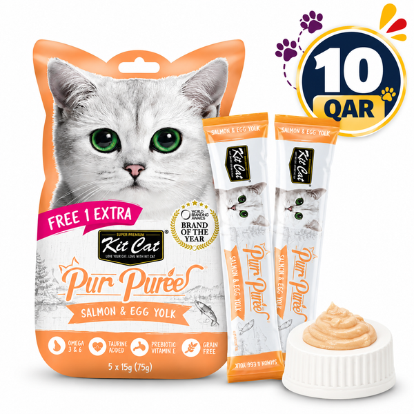 Kit Cat Purr Puree Liquid Treats for Cat – Salmon & Egg Yoke (15gx5 Sticks)