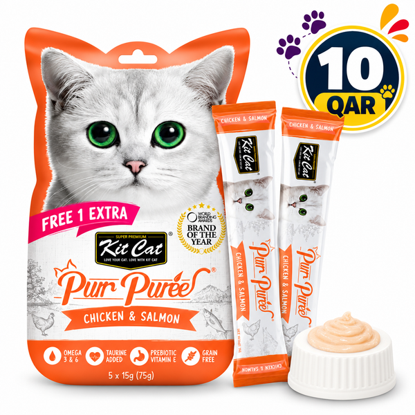 Kit Cat Purr Puree Liquid Treats for Cat – Chicken & Salmon (15gx5 Sticks)