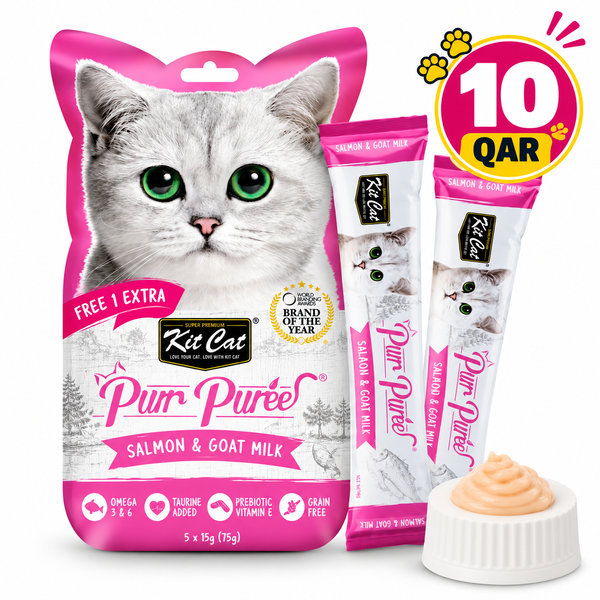 Kit Cat Purr Puree Liquid Treats for Cat – Salmon & Goat Milk (15gx5 Sticks)