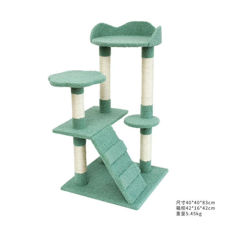 Green Cat Climbing Tree –  MDF, Sisal & Plush – Cats – Vertical Tower –  40×40×83 cm