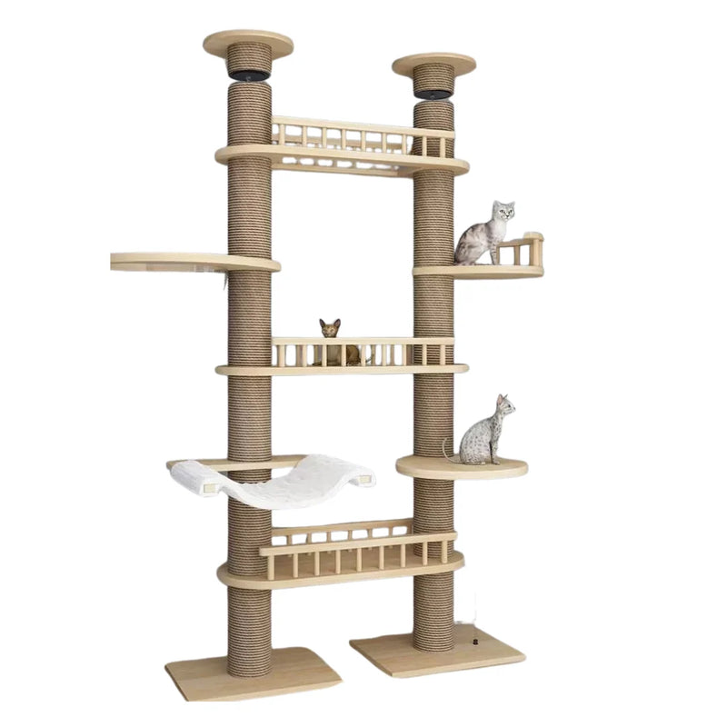 Floor-to-Ceiling Cat Tree V3 Wood, Sisal & Rope Cats Multi-Level Tower 40×40×255–265 cm