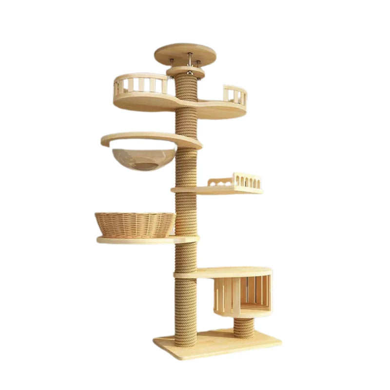 Floor-to-Ceiling Cat Tree  V4 – Wood, Acrylic & Sisal  Multi-Level Tower for Cats  60×40×255–265 cm