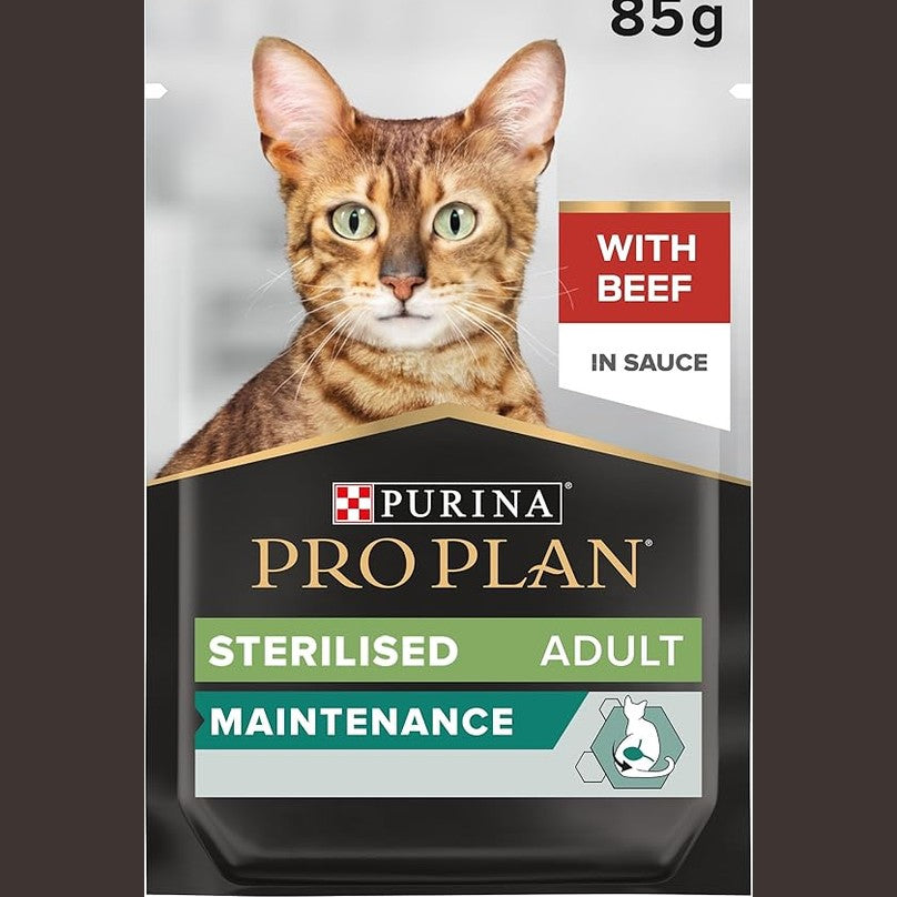 Purina Pro Plan Sterilised Adult Wet Cat Food, Beef in Gravy 26x85g Box
