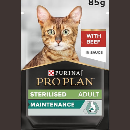 Purina Pro Plan Sterilised Adult Wet Cat Food, Beef in Gravy 26x85g Box