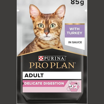 Purina Pro Plan Delicate Digestion Adult Wet Cat Food, Turkey in Gravy, 26 x 85g Box