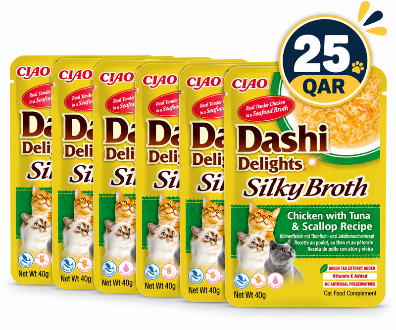 Dashi Delights Silky Broth Chicken with Tuna & Scallop Recipe 40gx6 pouches