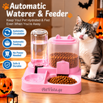 Automatic Feeder with Dual Bowls – pink,  Feeding Dispenser, Drinking Feeder