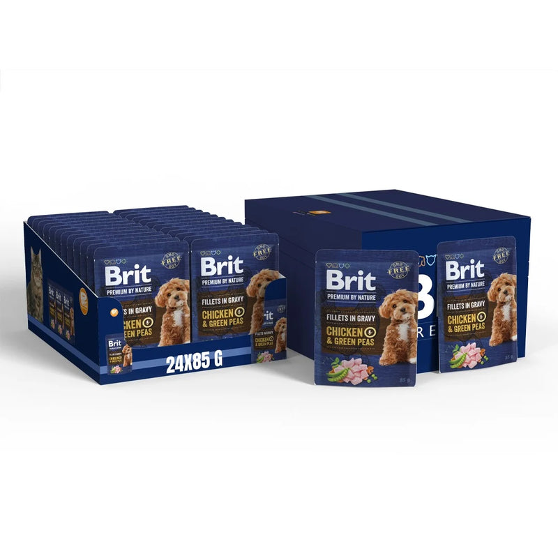 Brit Premium by Nature Dog, Fillets in Gravy Chicken & Green Peas 24x85 g (EX)
