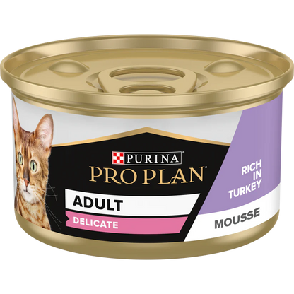Purina Pro Plan Delicate Adult Wet Cat Food,  Mousse Turkey 24x85g Box