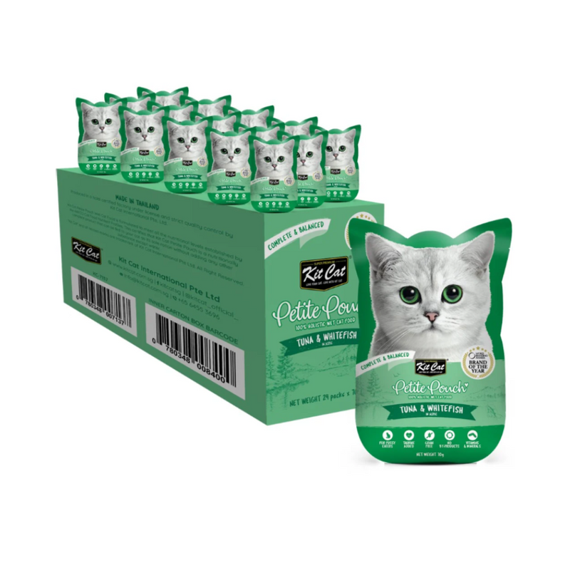 Kit Cat Petite Pouch Complete & Balanced In Aspic Tuna & Whitefish 70gx24pcs