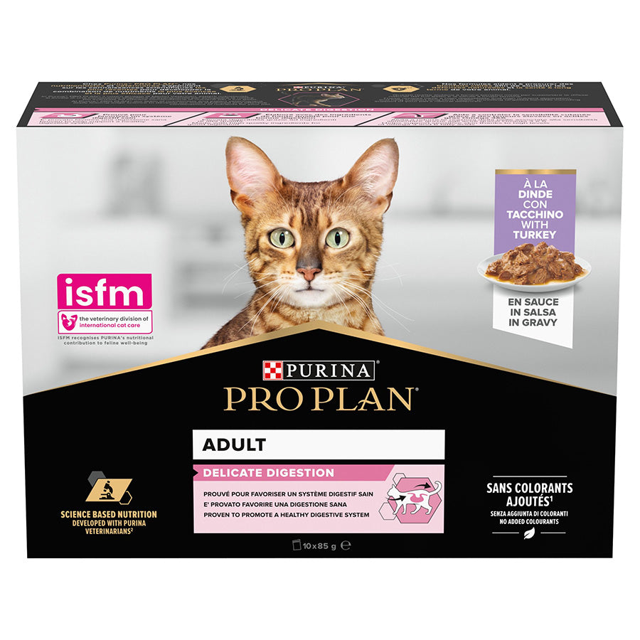 Purina Pro Plan Delicate Digestion Adult Wet Cat Food, Turkey in Gravy, MP 10x85g  Box
