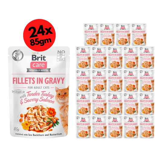 Brit Care Cat Fillets in Gravy with Tender Turkey & Savory Salmon 24x85g