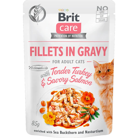 Brit Care Cat Fillets in Gravy with Tender Turkey & Savory Salmon  85 g