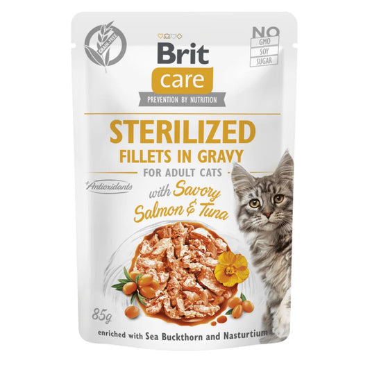 Brit Care Cat Sterilized. Fillets in Gravy with Savory Salmon&Tuna 85 g
