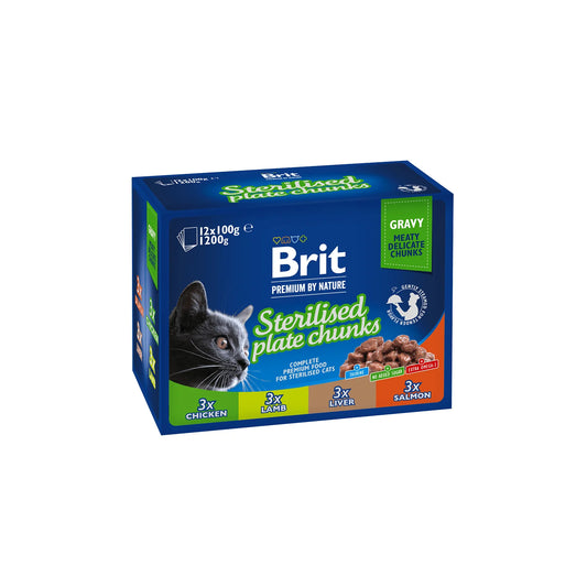 Brit premium cat Pouch Sterilised Family Plate 1200 (12x100 g)