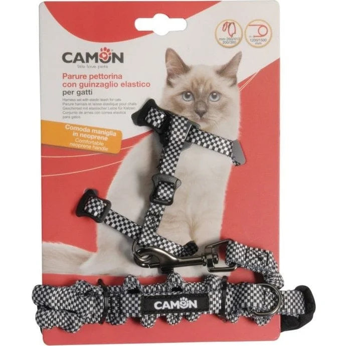 Cat set- adjustable H shaped polyester harness  with elastic leash and  neoprene handle