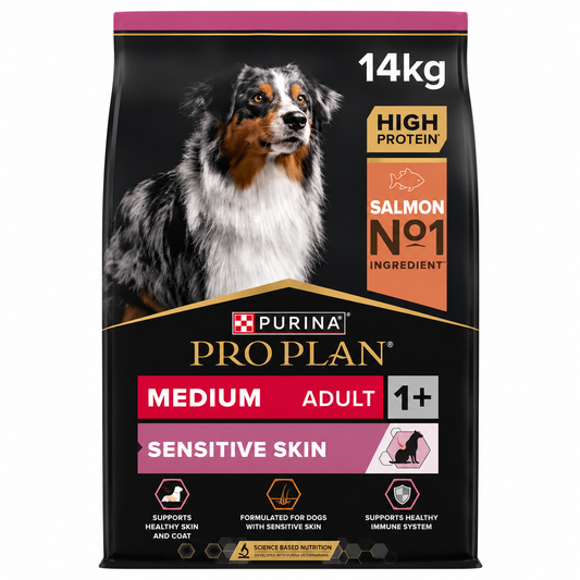 Purina Pro Plan Sensitive Skin Medium Adult, Dry Dog food with Salmon, 14 kg