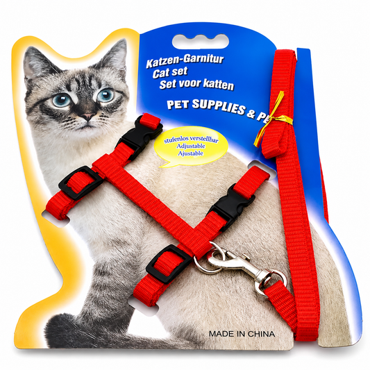 Cat Harness & Leash Kit Red