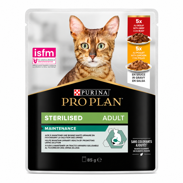 Purina Pro Plan Sterilised Adult Wet Cat Food, Chicken and Beef, mix-flavor pack,  85g