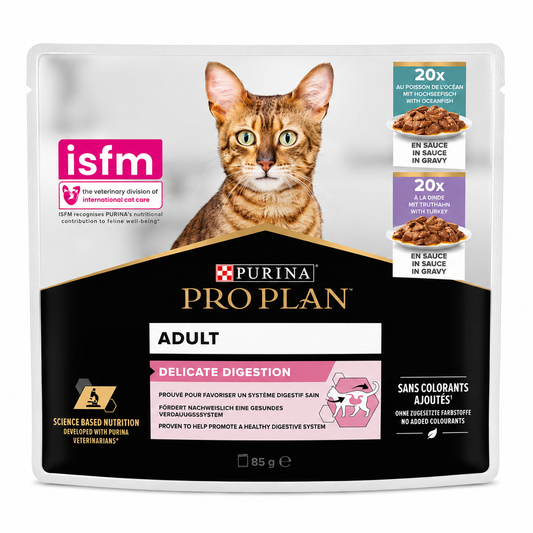 Purina Pro Plan Delicate Digestion Adult Wet Cat Food, Turkey and Ocean Fish, mix-flavor pack 85g