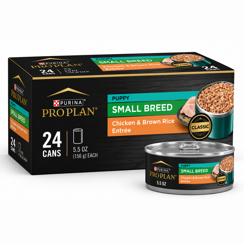Purina Pro Plan Puppy Small Breed Chicken and Brown Rice Entree Wet Dog Food 156g Cans x 24pcs Box