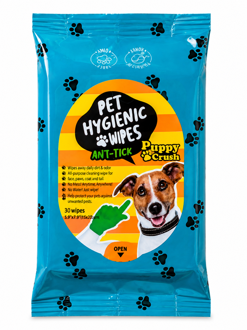 Puppy Crush Pet Hygienic Wipes Anti-Tick – 30 Wipes