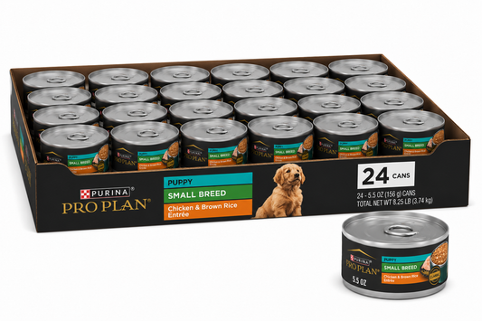 Purina Pro Plan Puppy Small Breed Chicken and Brown Rice Entree Wet Dog Food 156gx24 Cans