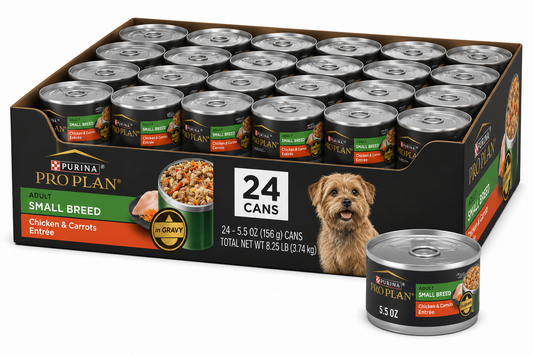 Purina Pro Plan Adult Small Breed Chicken and Carrots Entree in Gravy Wet Dog Food, 156 g Can x 24pcs Box