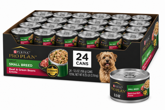 Purina Pro Plan Adult Small Breed Beef and Green Beans Entree in Gravy Wet Dog Food, 156g Can x 24pcs Box