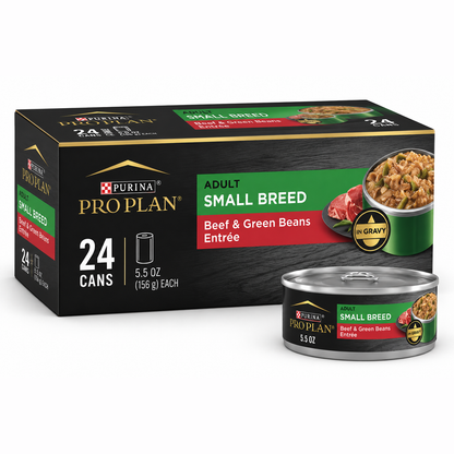 Purina Pro Plan Adult Small Breed Beef and Green Beans Entree in Gravy Wet Dog Food, 156g Can x 24pcs Box