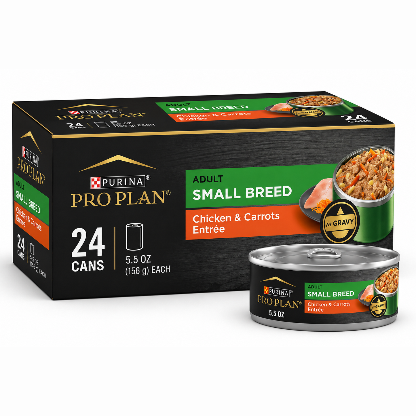 Purina Pro Plan Adult Small Breed Chicken and Carrots Entree in Gravy Wet Dog Food,  156 g Can x 24pcs Box