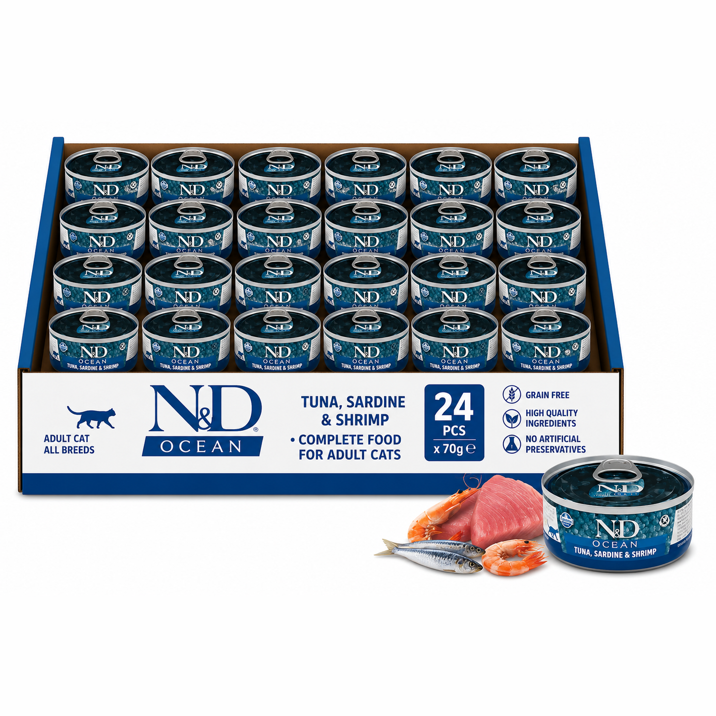 Farmina N&d Cat Food Ocean Tuna, Sardine & Shrimp 70gx24pcs