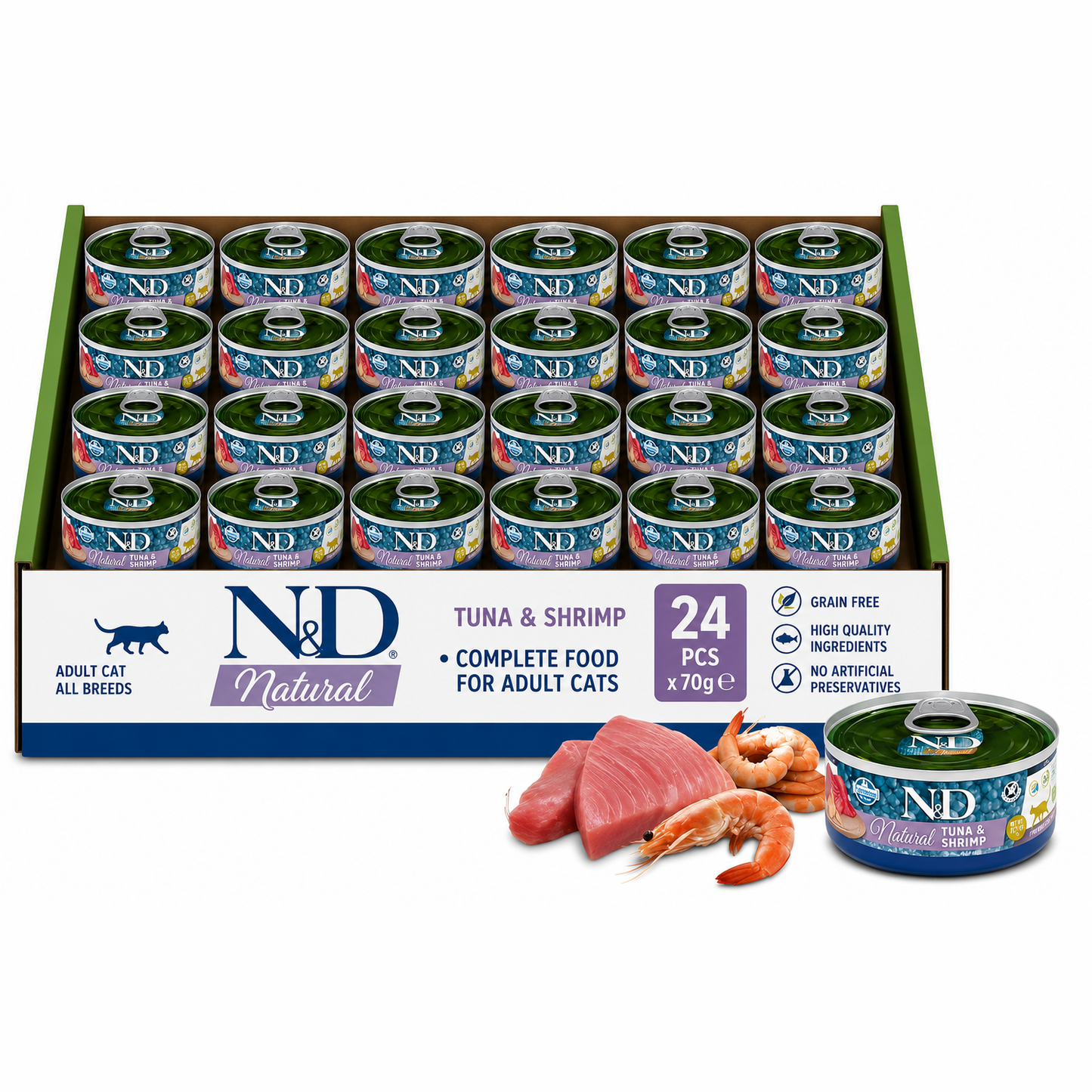 FARMINA N&D CAT FOOD NATURAL TUNA & SHRIMP 70gx24pcs