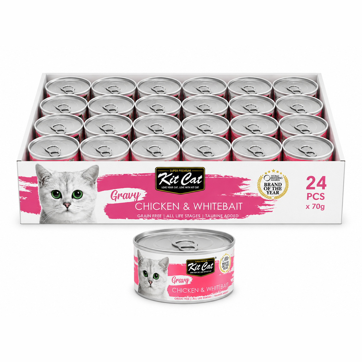 Kit Cat Gravy Canned Food (Chicken & Whitebait) 24x70G